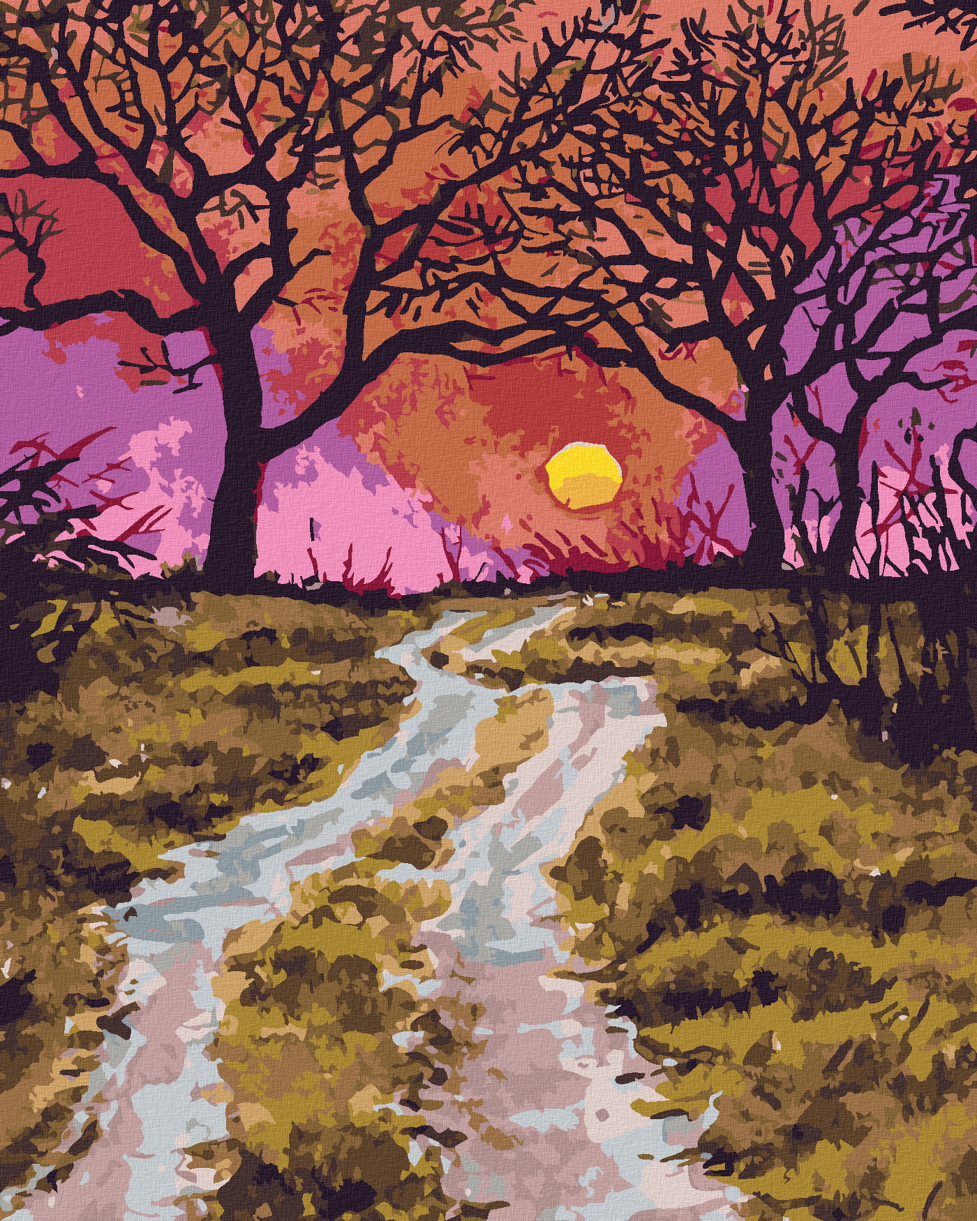 Diamond painting - EIN WEG IM HERBST UND SONNENUNTERGANG, 40x50 cm / ohne Keilrahmen.