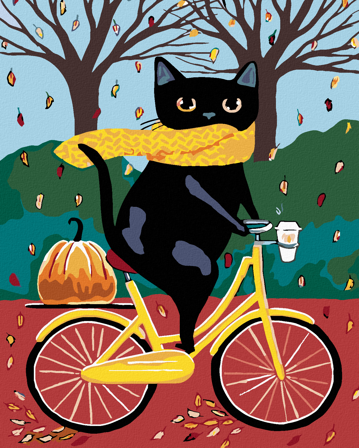 Schwarze Katze Und Gelbes Fahrrad40x50 cm Mit Keilrahmen (Bereits Gespannt)