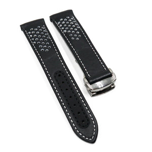 21mm Racing Style Curved End Black Calf Leather Watch Strap For Omega, –  Revival Strap