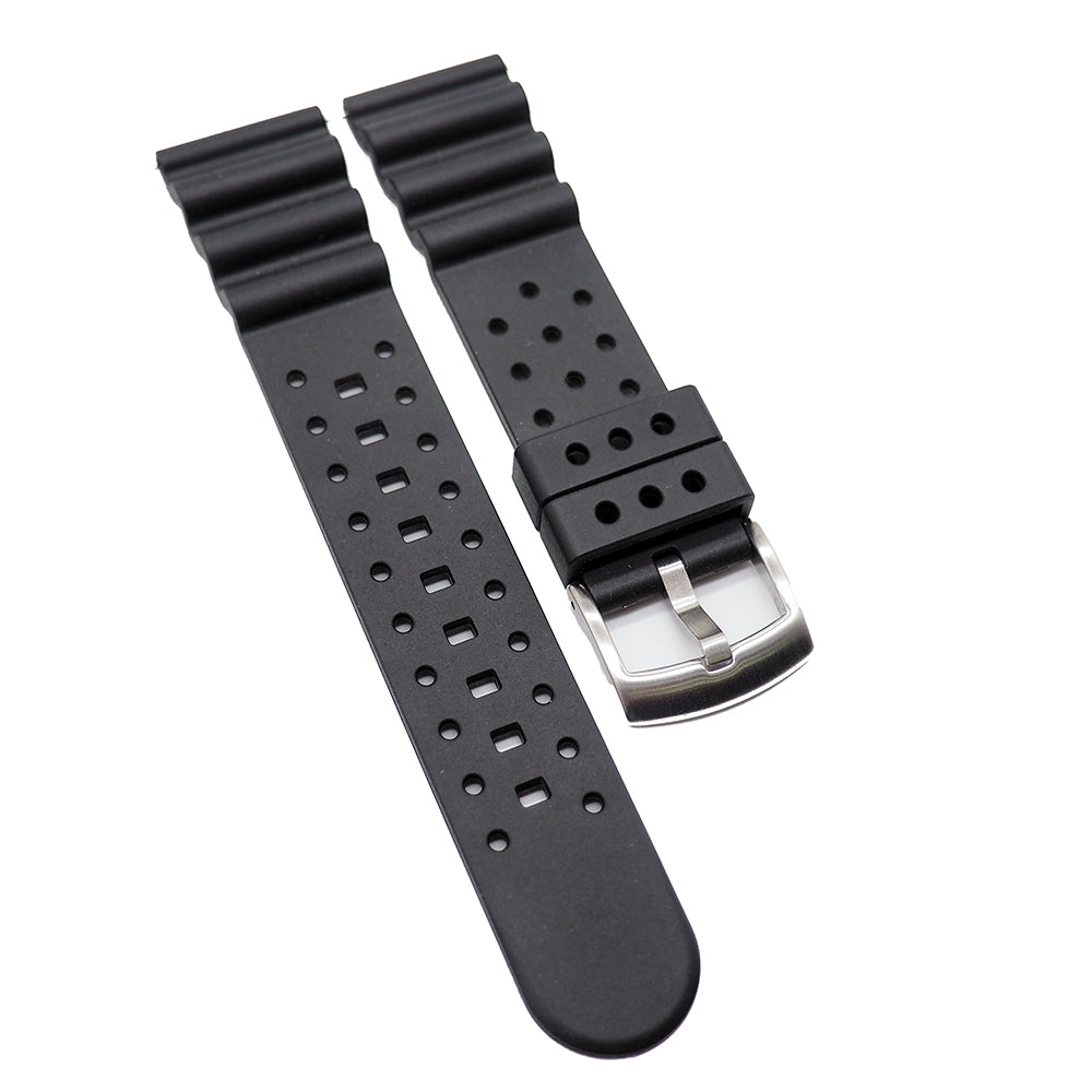 22mm Wave Pattern Straight End Black Rubber Watch Strap For Seiko, Qui –  Revival Strap
