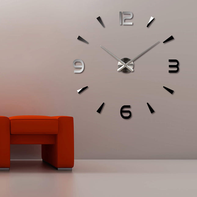 DIY Barbería Reloj de pared gigante con efecto espejo Barbería Toolkits  Decorativo sin marco Reloj Peluquero Peluquero Arte de pared (Plata)