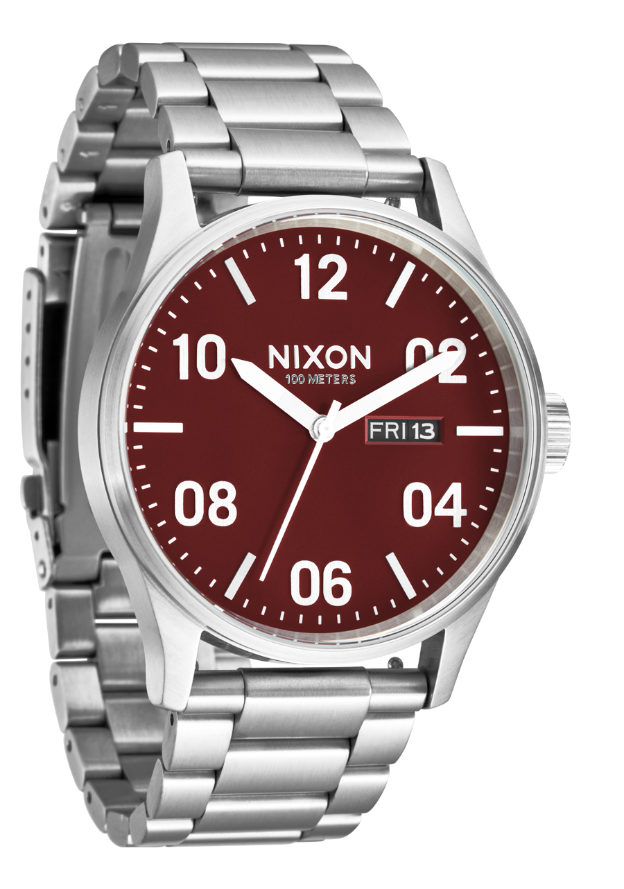 Nixon Sentry Stainless Steel Classic Watch - Silver / Cranberry