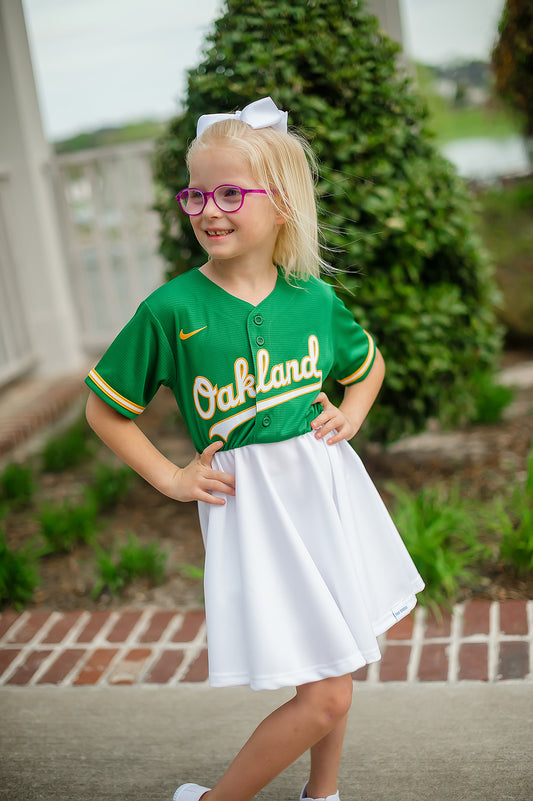 Oakland Baseball Fan Dress (white)- Girls