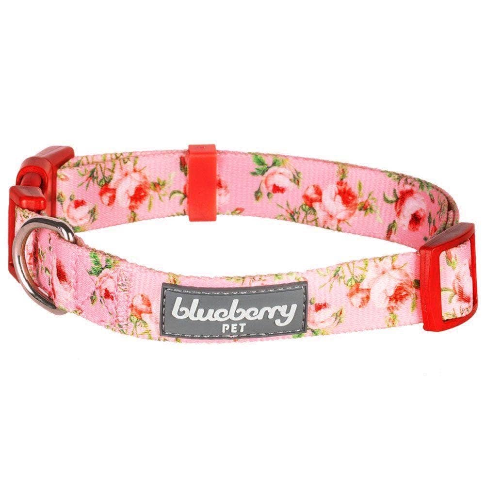 Spring Floral Pattern Light-weighted Adjustable Dog Collar: Rose Baby Pink / X-Small
