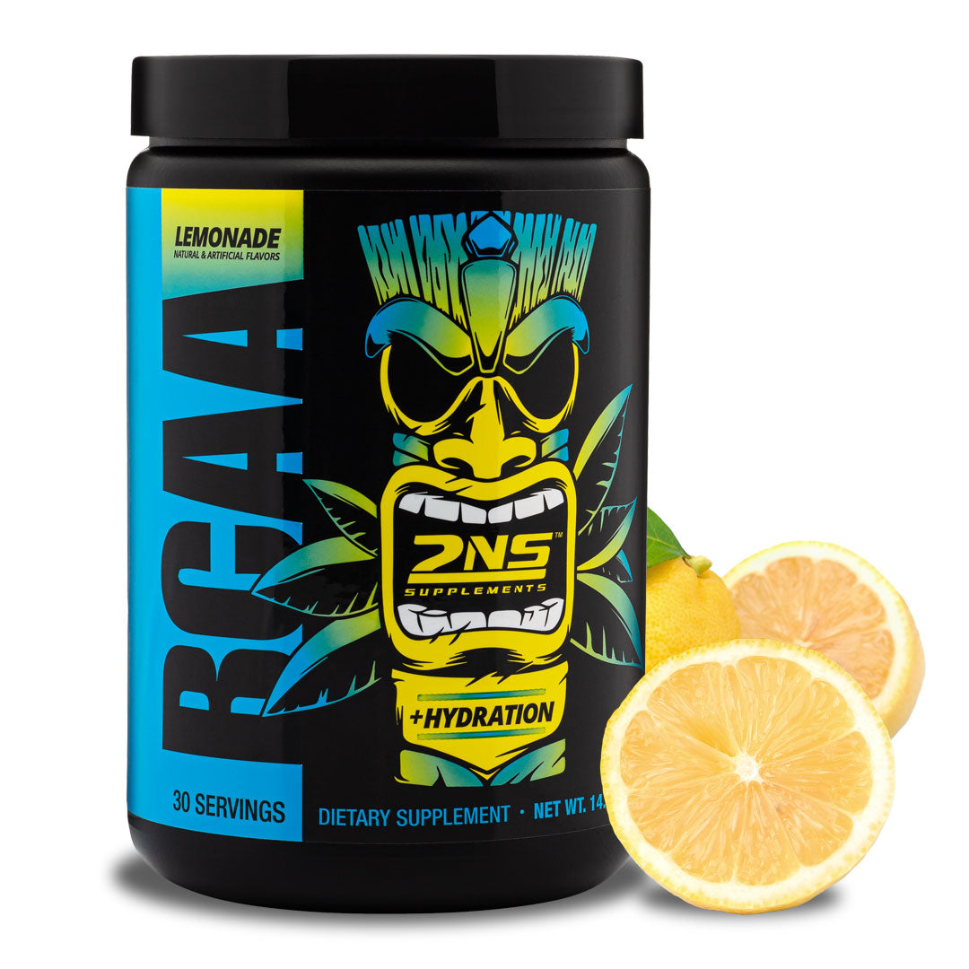 Lemonade BCAA + Electrolytes Drink Powder with White Background with Shadow & Lemons | BCAA Muscle Recovery & Growth | Flavored BCAA Drink | 2nd Nature Supplements