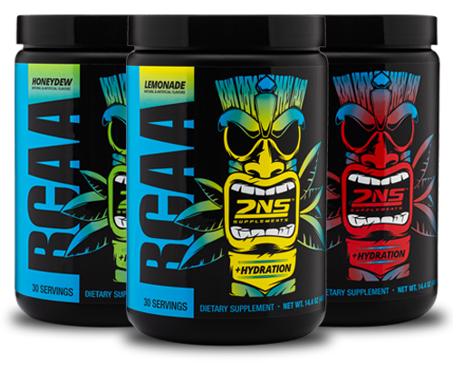 Three Bottles of BCAA Drink Powder: Honey Dew, Lemonade & Fruit Punch | Transparent Background with Shadow | BCAA Recovery Drink Powder | 2nd Nature Supplements