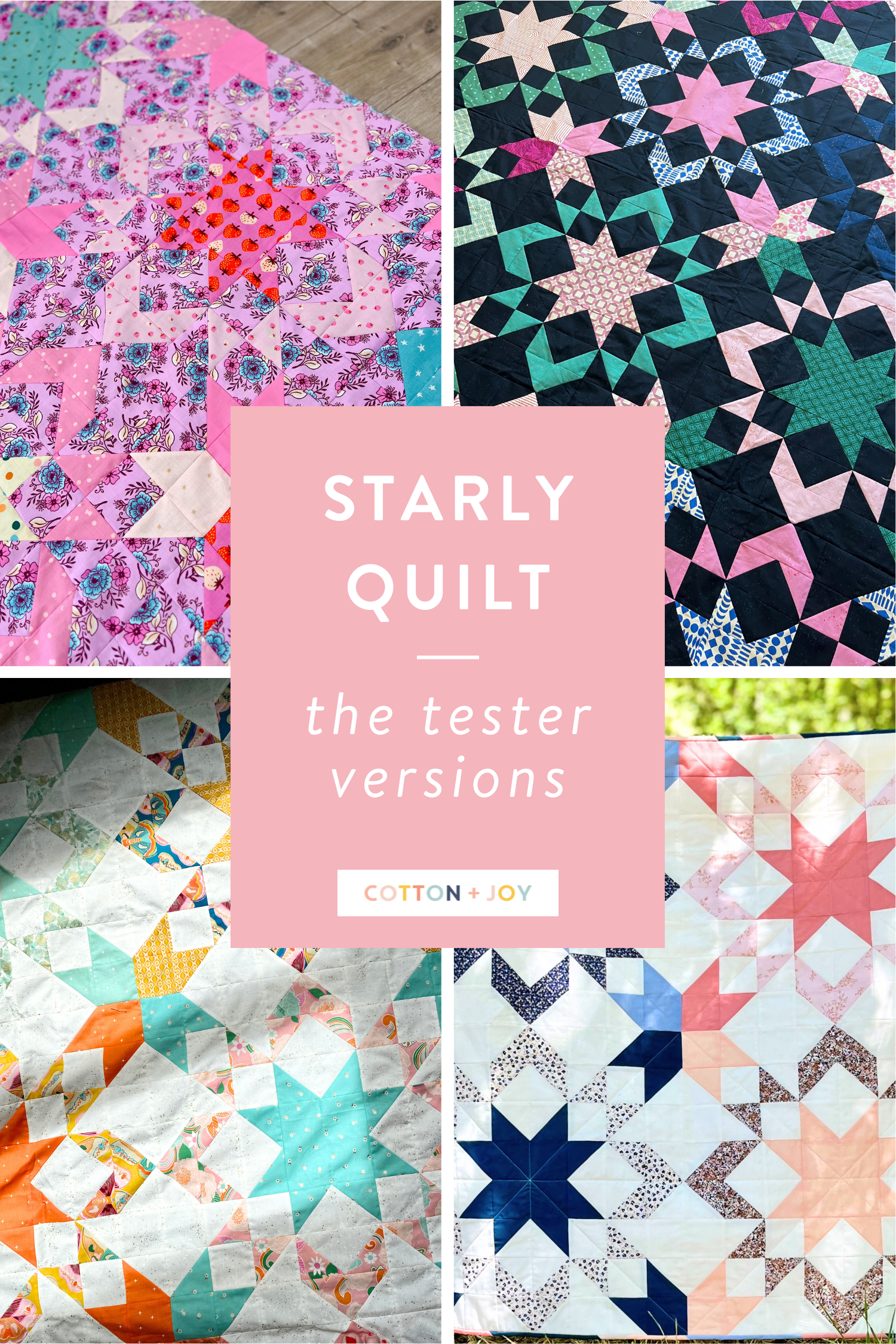 Starly Quilt made by quilt pattern testers. A modern but classic sawtooth star block quilt pattern by Cotton and Joy.