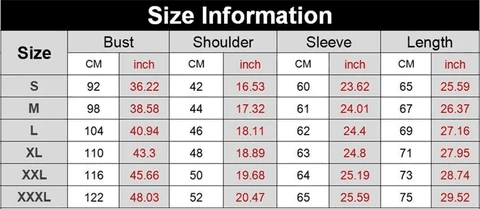 size chart for hoodie