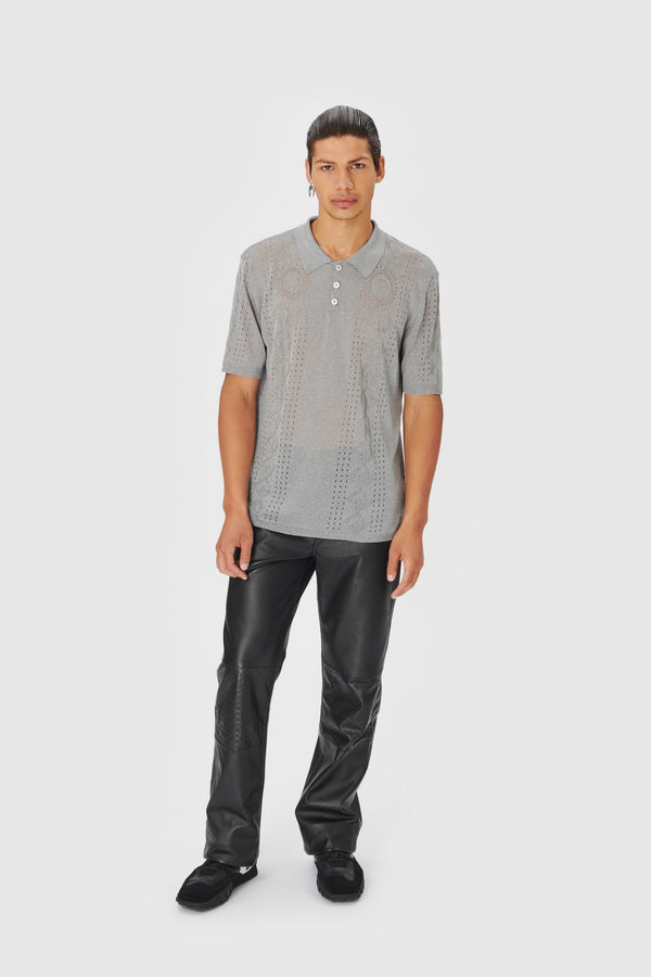 Metallic Pointelle Knit Polo Shirt