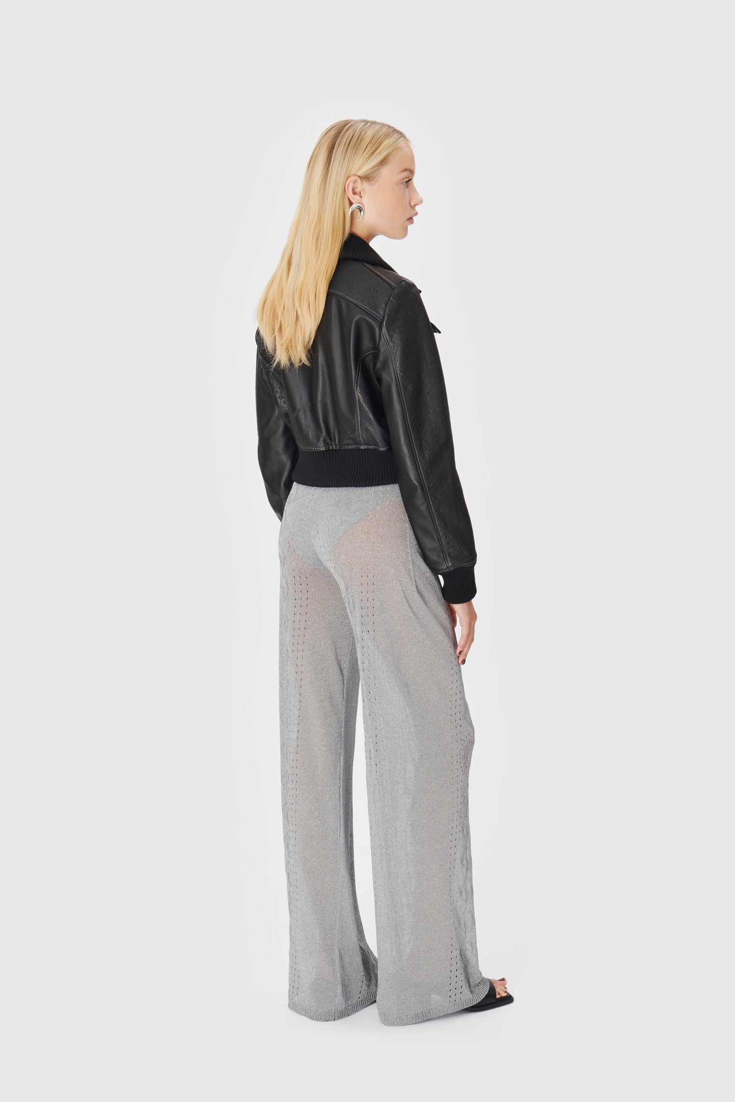 Metallic Pointelle Knit Flare Pants