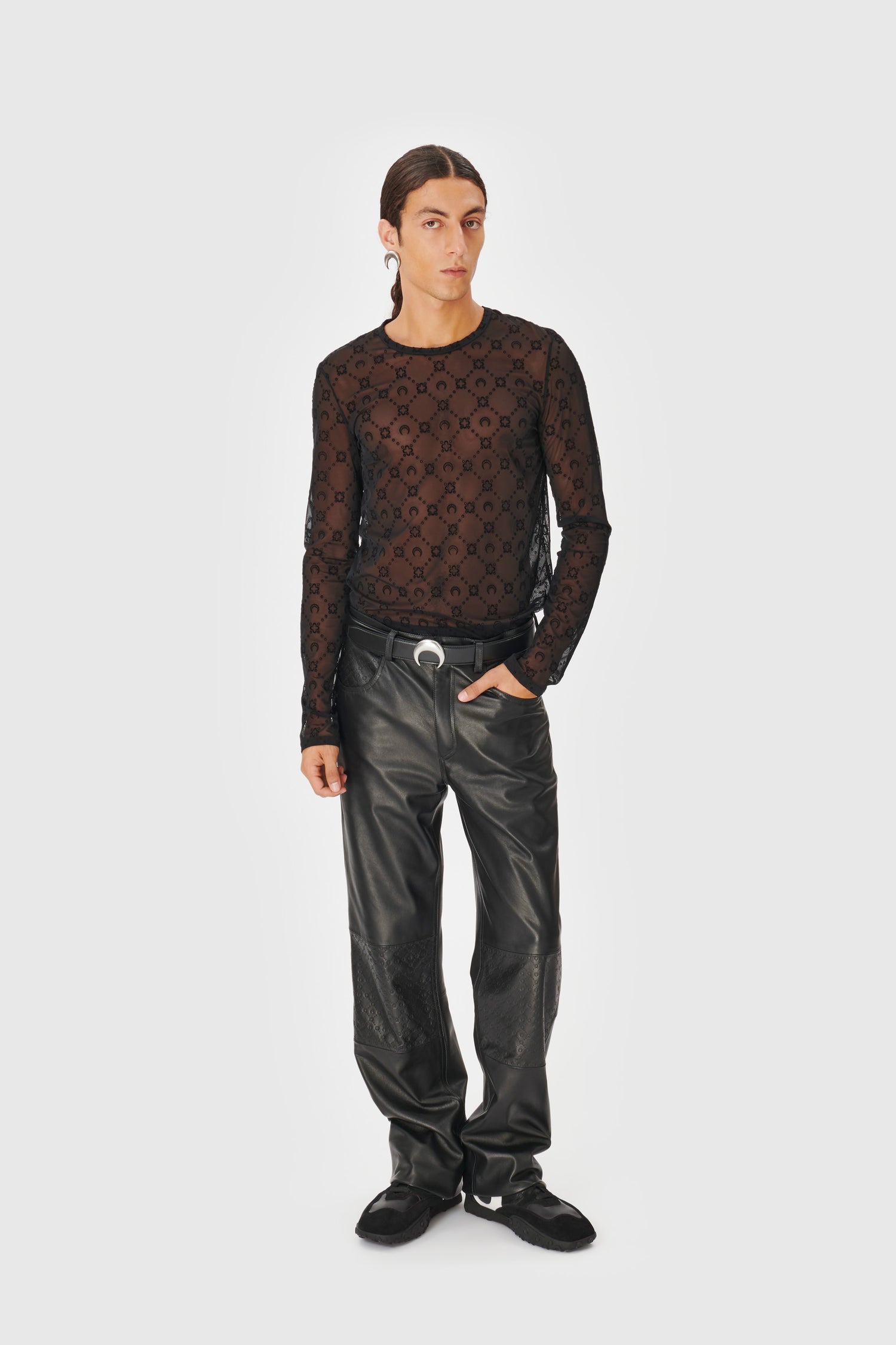 Embossed Leather Wide Leg Pants