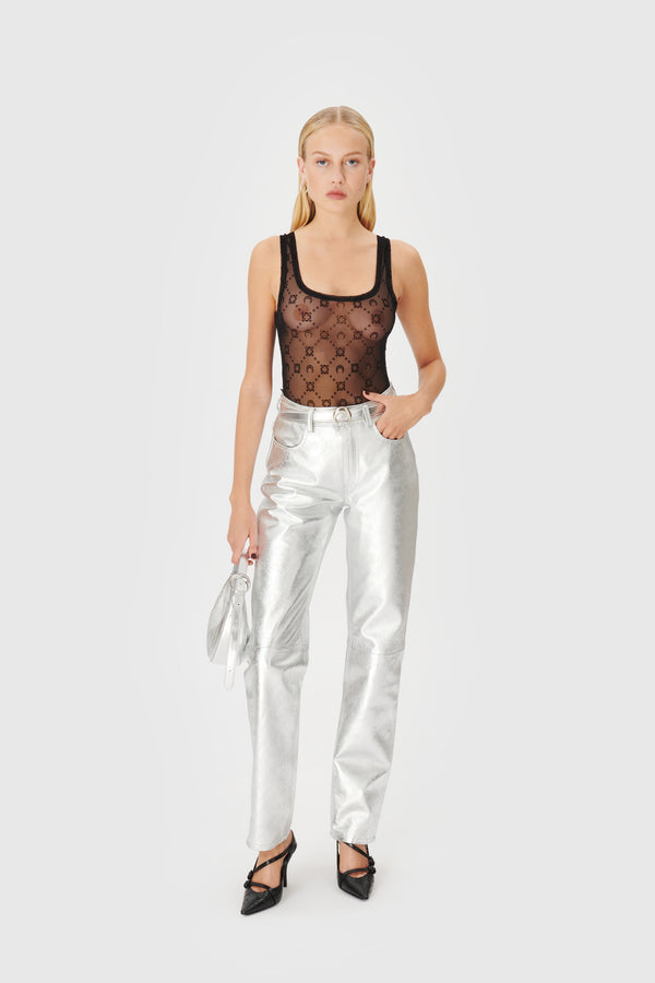 Laminated Leather Straight Leg Pants