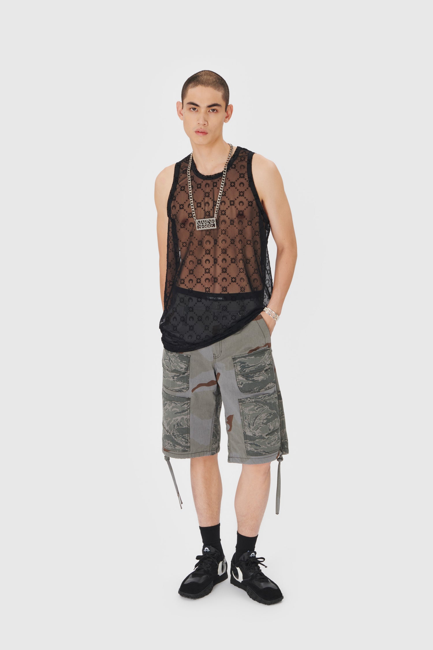 Moonogram Mesh Flock Tank Top