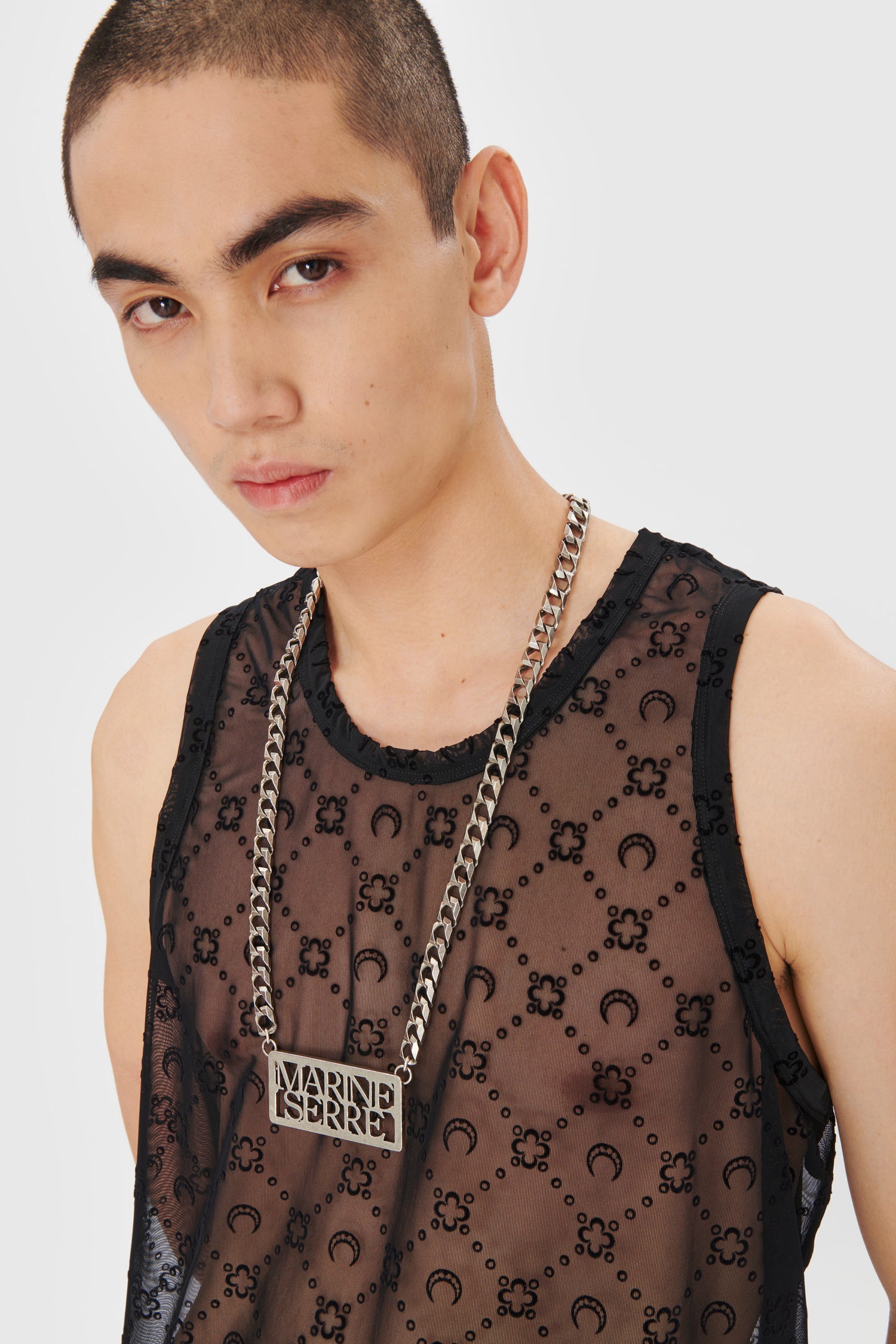 Moonogram Mesh Flock Tank Top