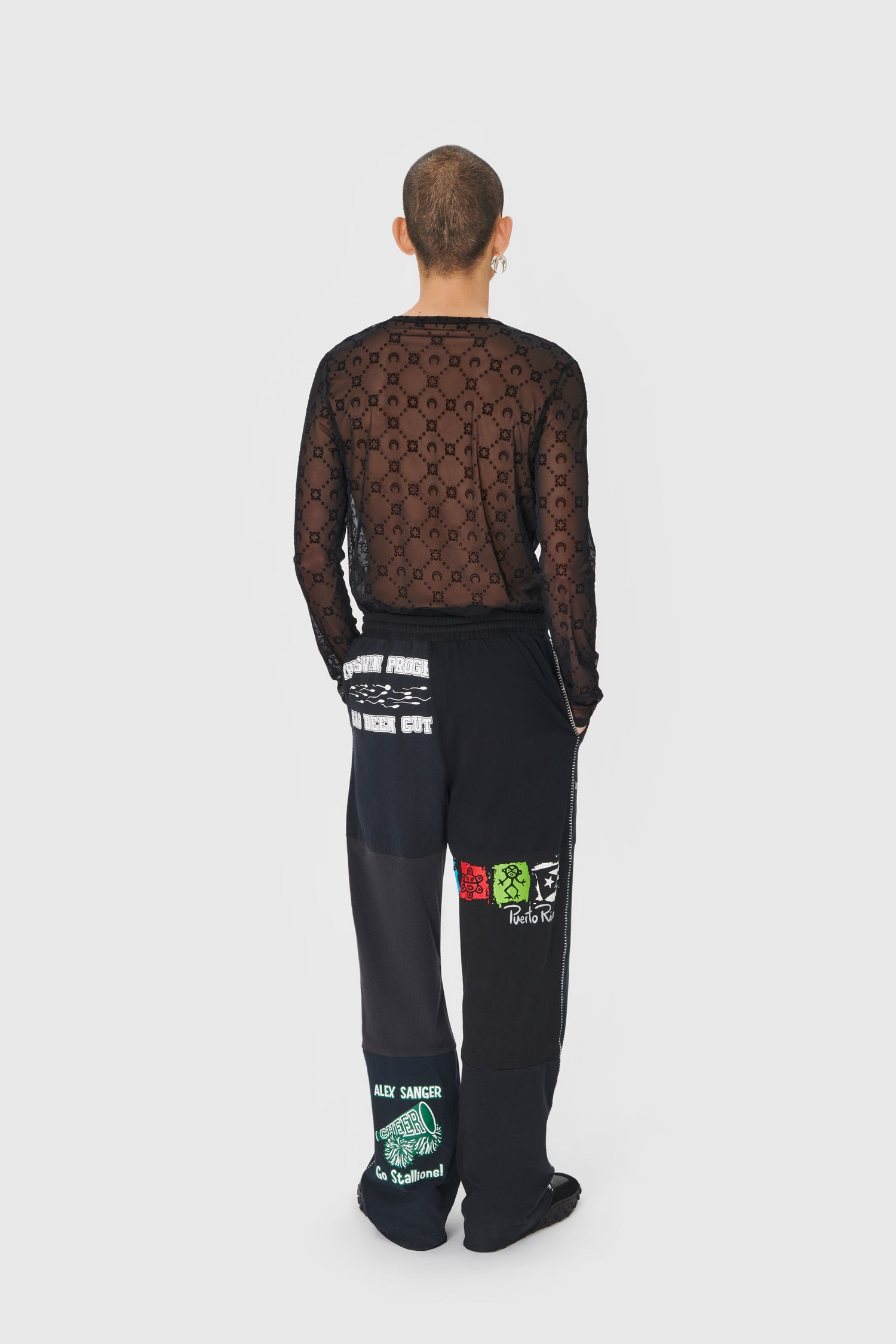 Moonogram Flocked Mesh Long Sleeves