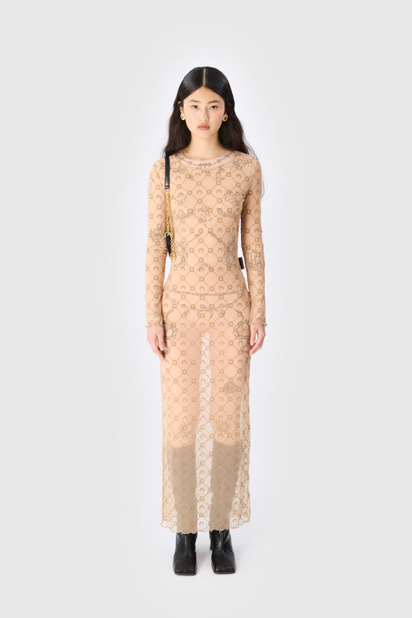 Moonogram Mesh Flock Long Dress