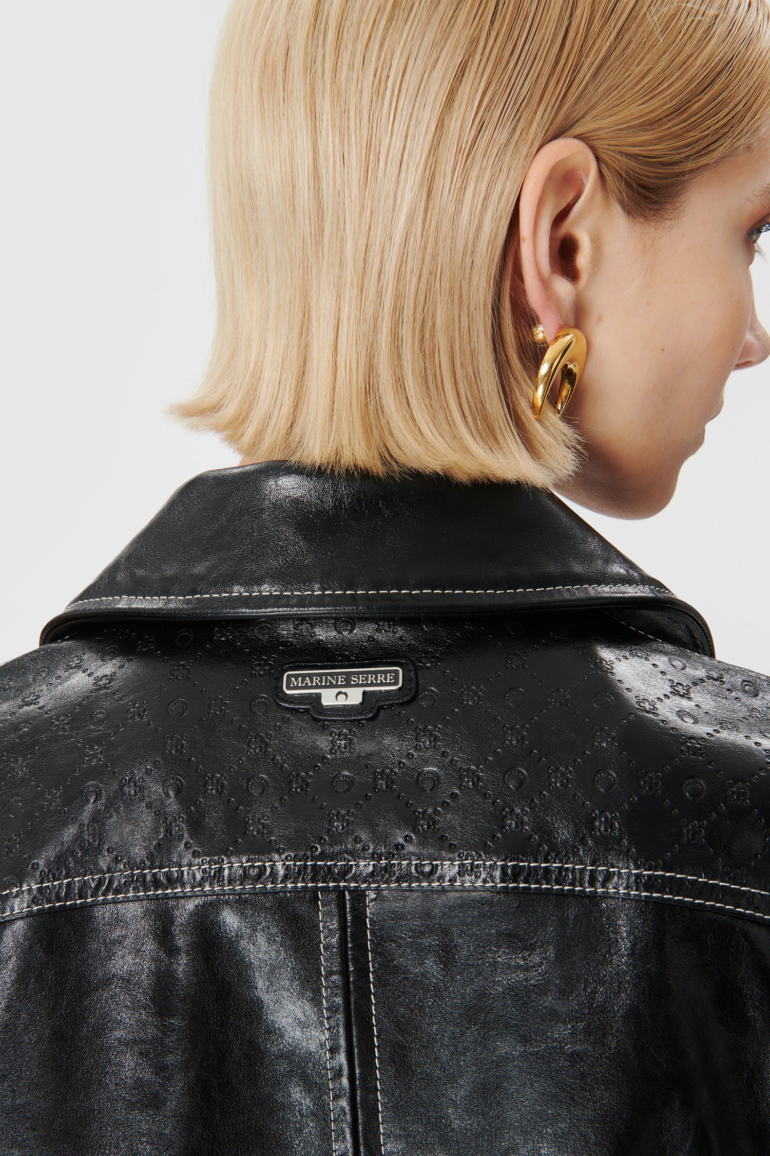 Marine Serre Embossed Monogram Leather Jacket In Black