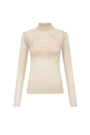 Moonogram Mesh Flock High Neck Top