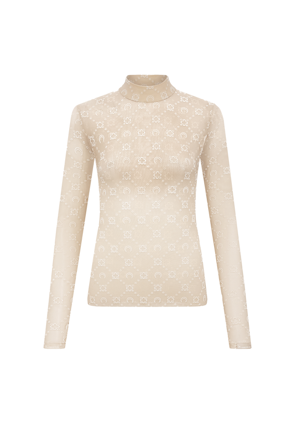 Moonogram Mesh Flock High Neck Top