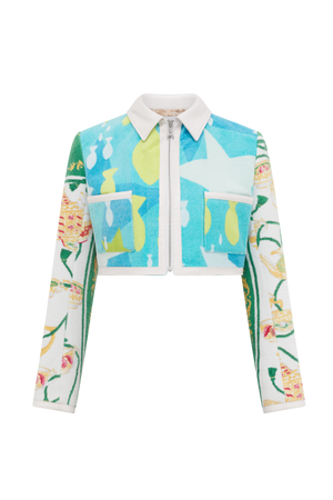 Regenerated Jacquard Towels Cropped Jacket - 38 / WHITE