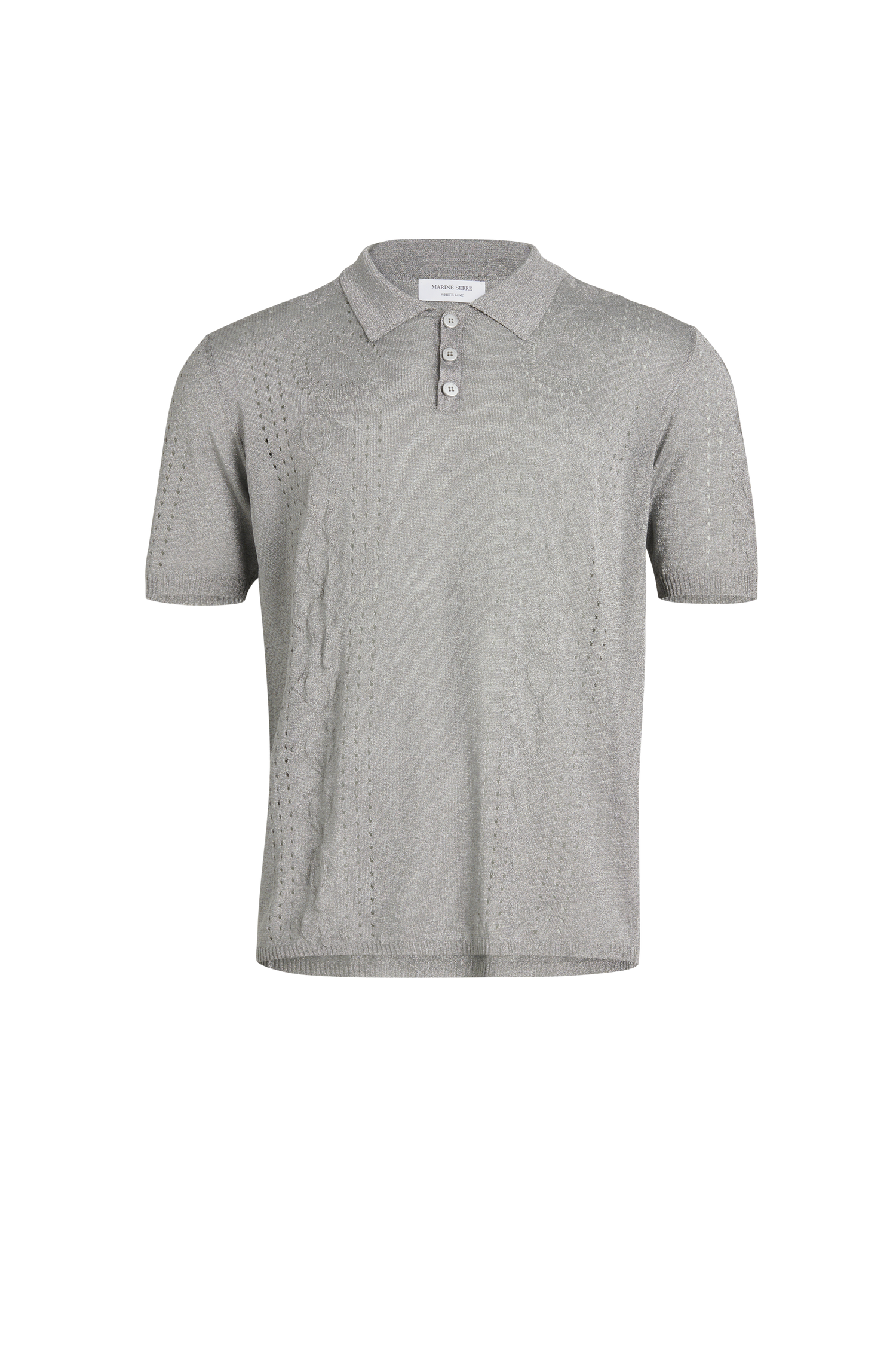 Metallic Pointelle Knit Polo Shirt