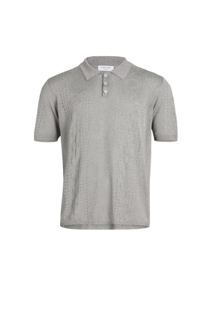 Metallic Pointelle Knit Polo Shirt