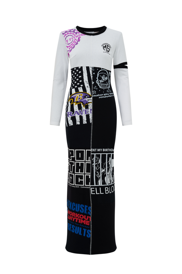 Regenerated Graphic T-Shirt Patchwork Flared Dress