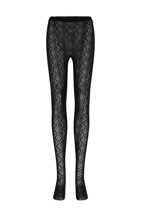 Moonogram flocked mesh tights in beige - Marine Serre