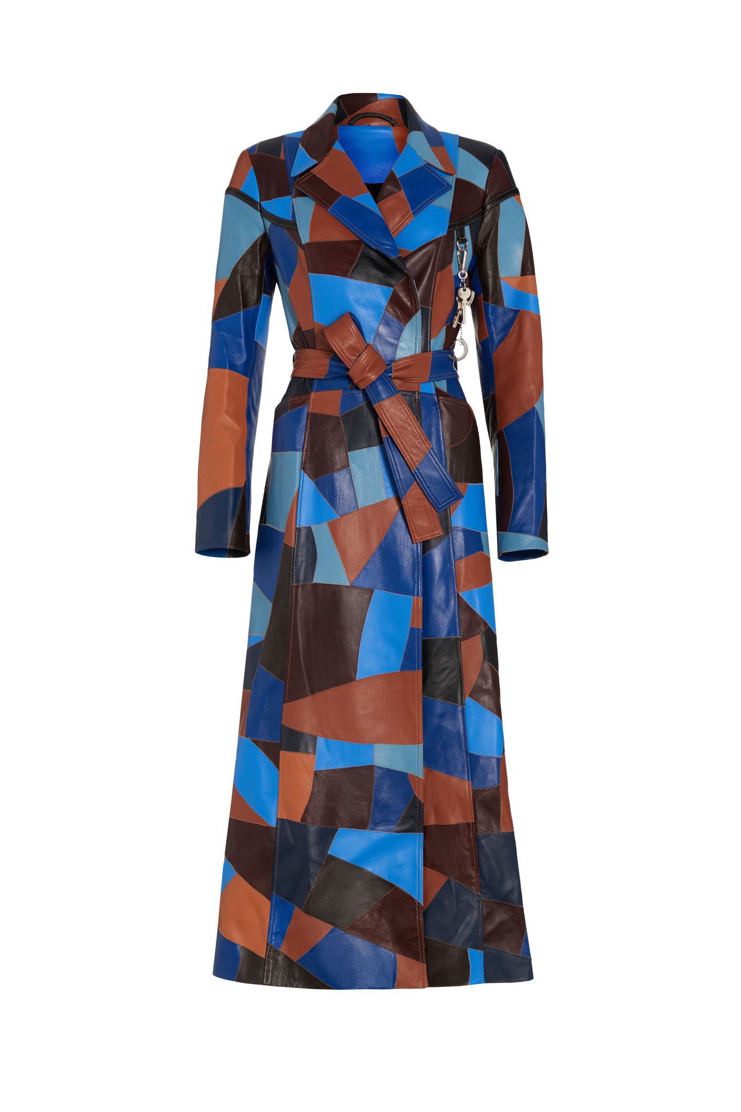 Blue-Tones Couture Patchwork Leather Coat