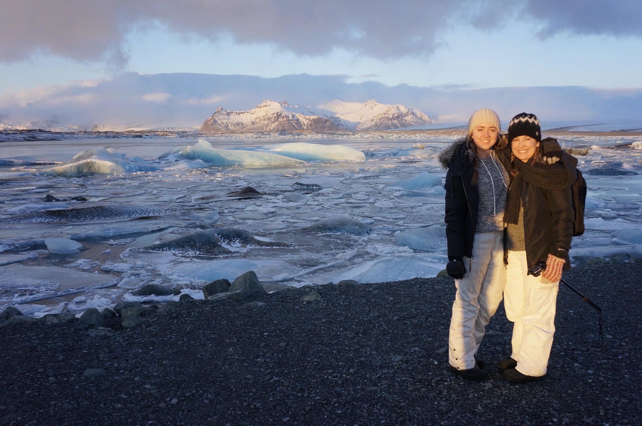 Jaimie and Maria McCausland in front of Icelandic glaciers 