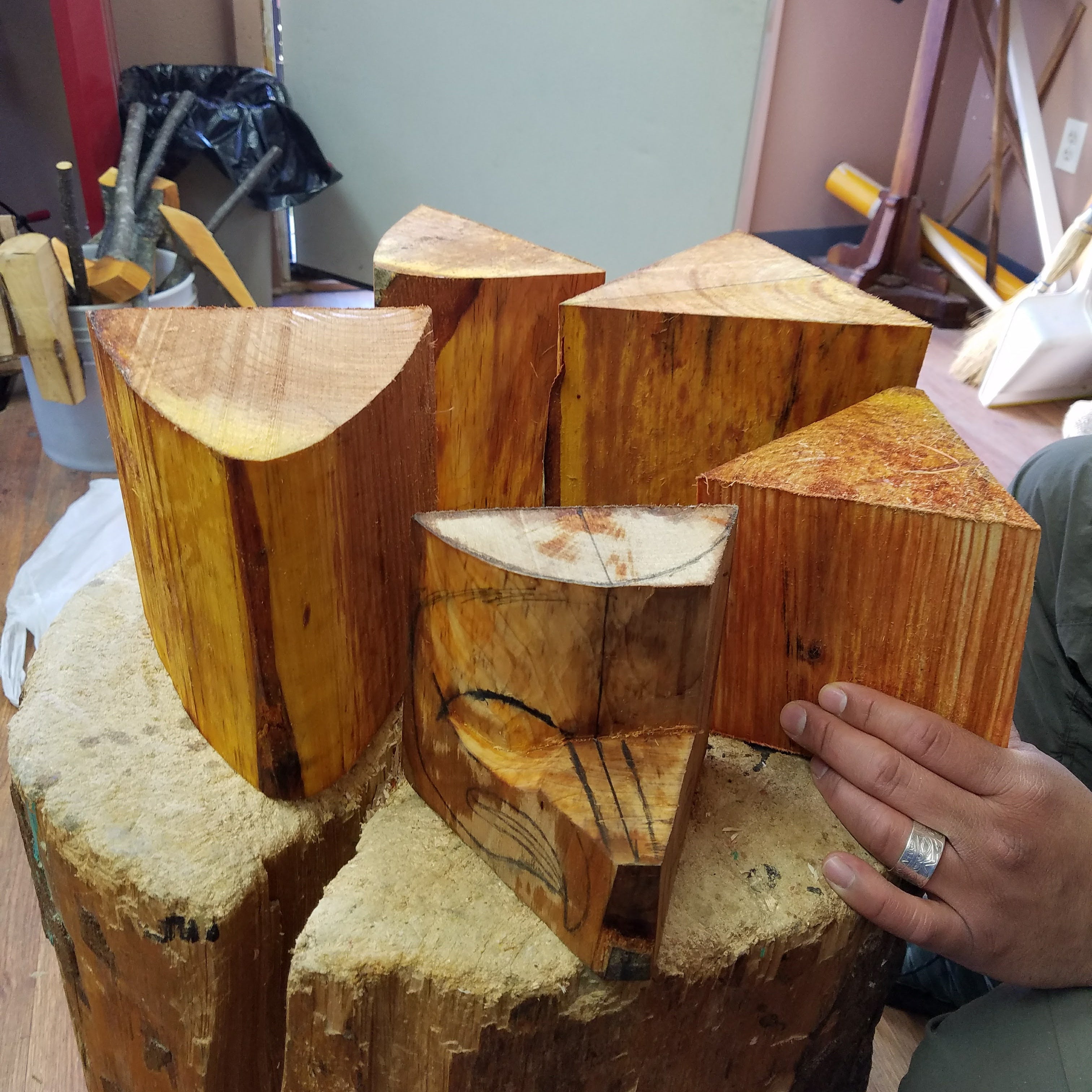 Alder wood blanks ready to be carved by Fred Fulmer Tlingit Artist | Fred Fulmer Native Art