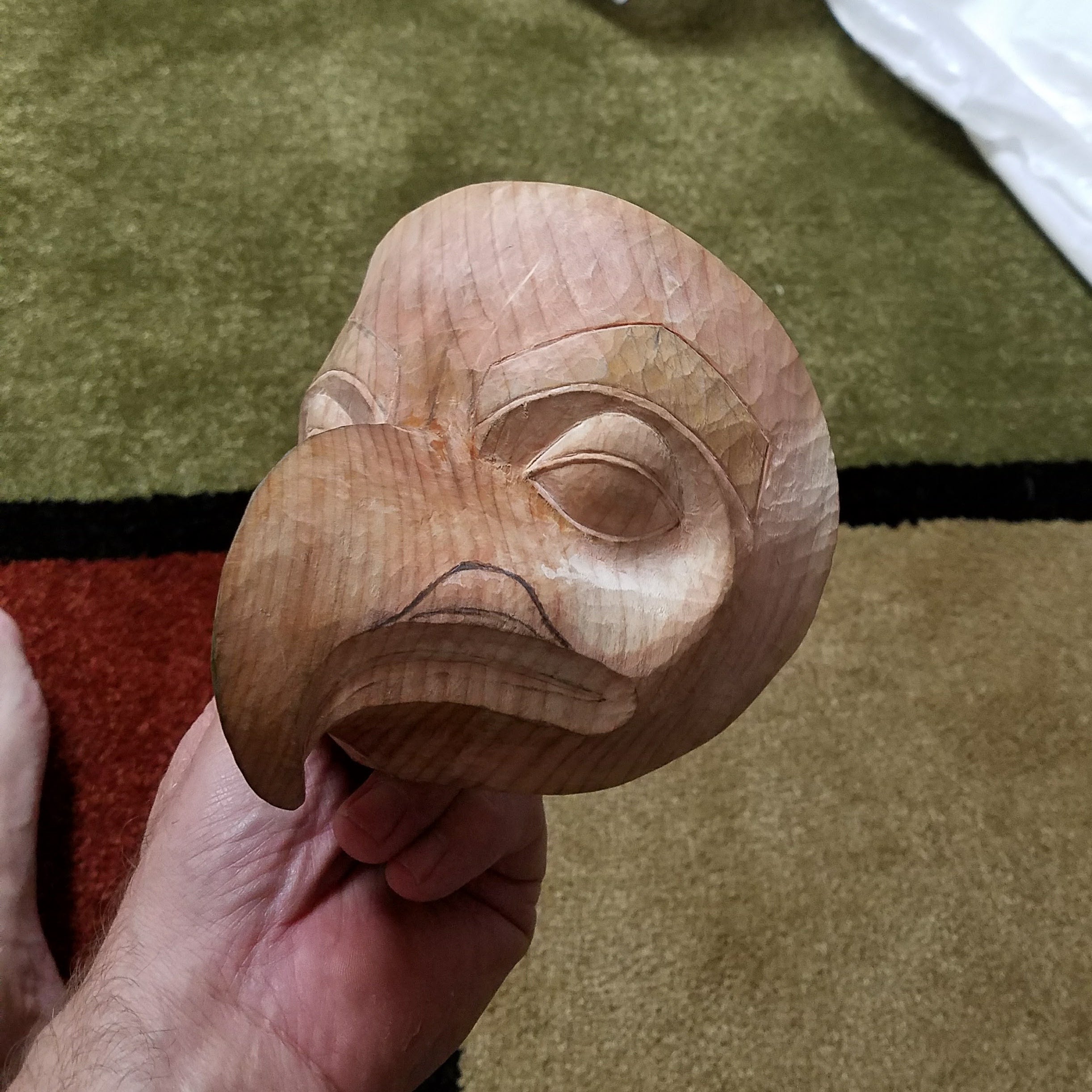 Left side of Eaglet Mask Carved by Fred Fulmer Tlingit Artist | Fred Fulmer Native Art