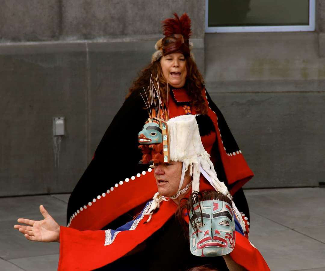 Fred Fulmer Tlingit Artist & Carver with his wife Ivy Fulmer singing and dancing in full regalia | Fred Fulmer Native Art