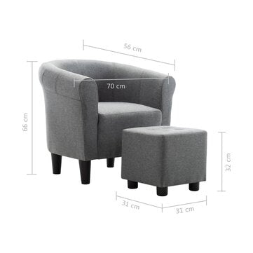 2-piece Armchair set with hocker fabric light gray