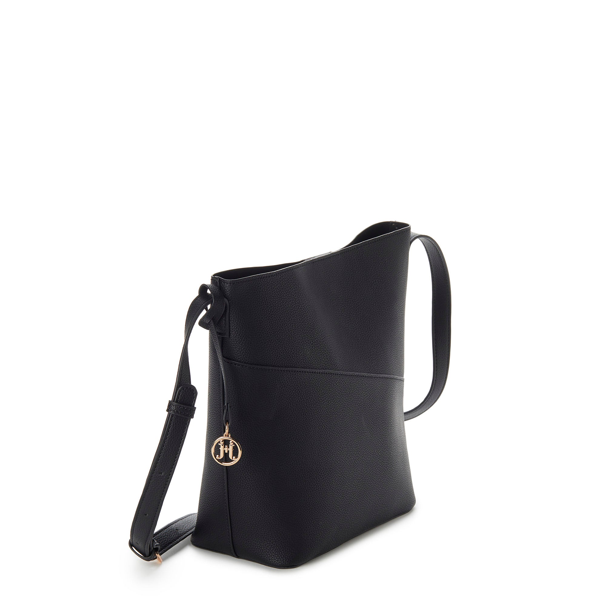 Vegan Leather Crossbody Bucket Bag Black | jeane & jax