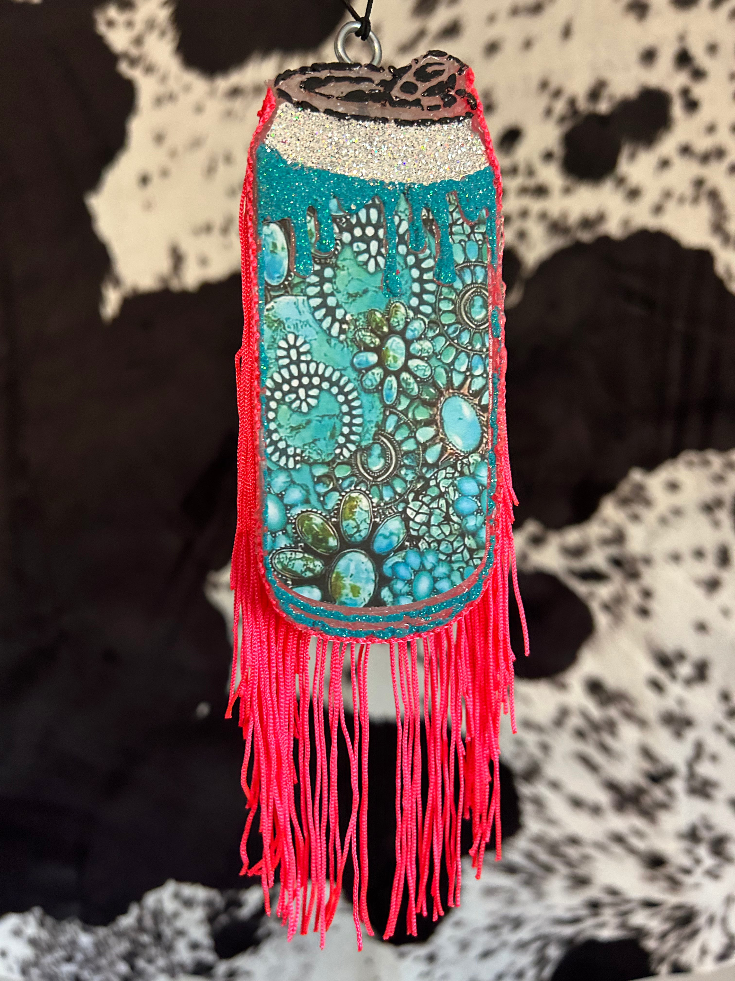 Turquoise Can Freshie w/ Fringe