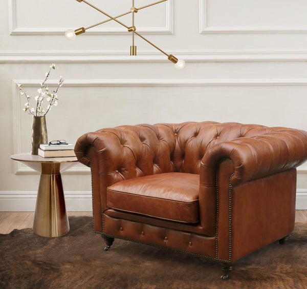 genuine leather tufted chair