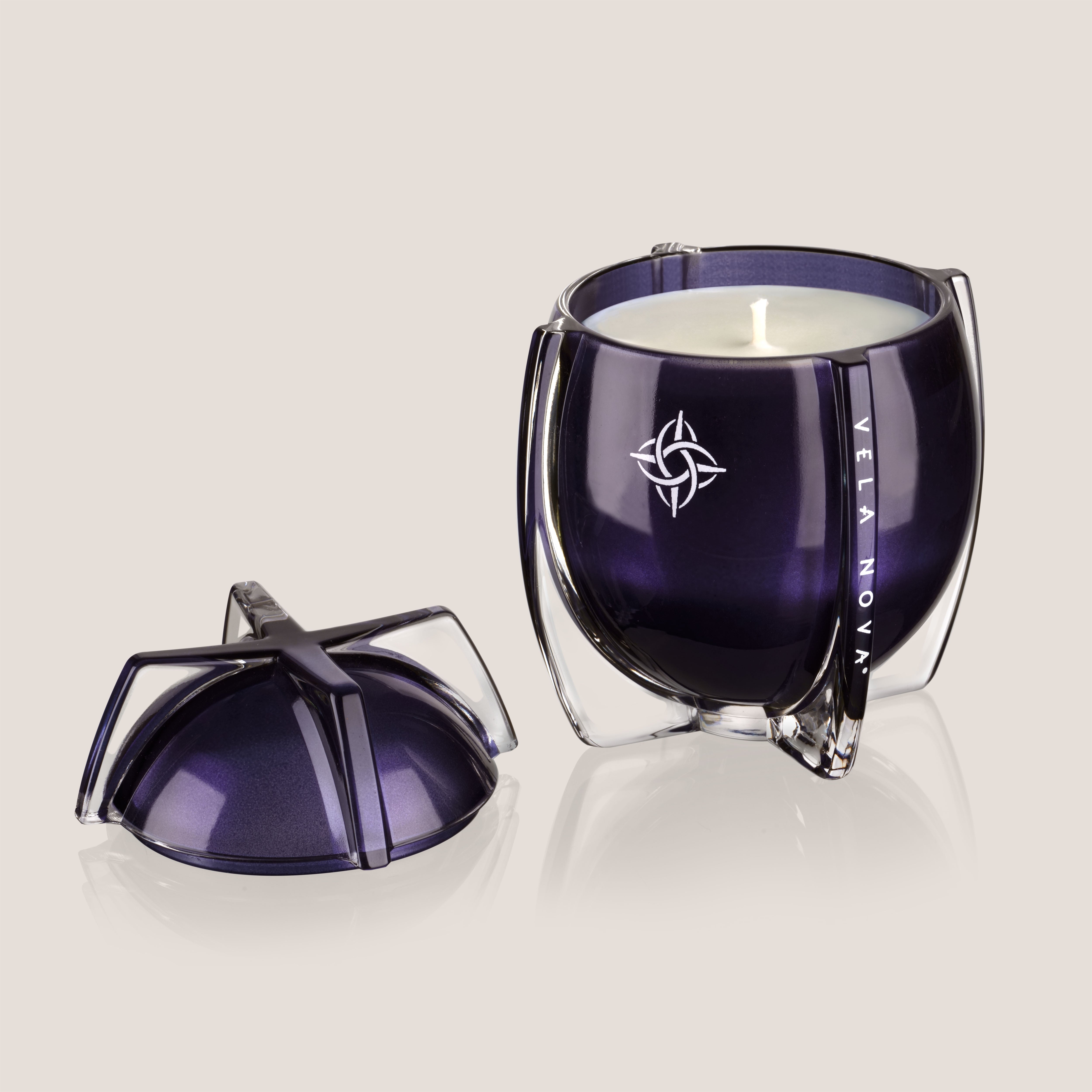 VELA NOVA Cosmic Horizons Candle in Deep Space Blue, Ultimo—architectural glass reflects celestial light, a modern icon