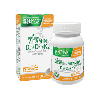 Vitamin D + K2 30 x 1000IU Plant-Based Softgels BENEMAX Health & Wellness