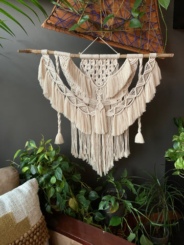 natural colored custom tassel macrame wall hanging