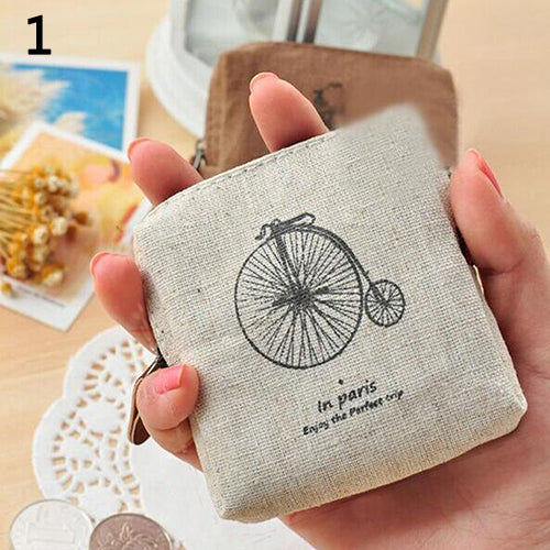 Vintage Women Girl Linen Eiffel Tower Bike Coin Purse Mini Wallet Card Holders - Ecart