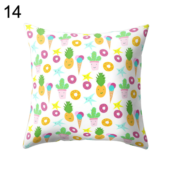 Pineapple Print Polyester Peach Skin Pillow Case Square Cushion Cover Home Decor - Ecart