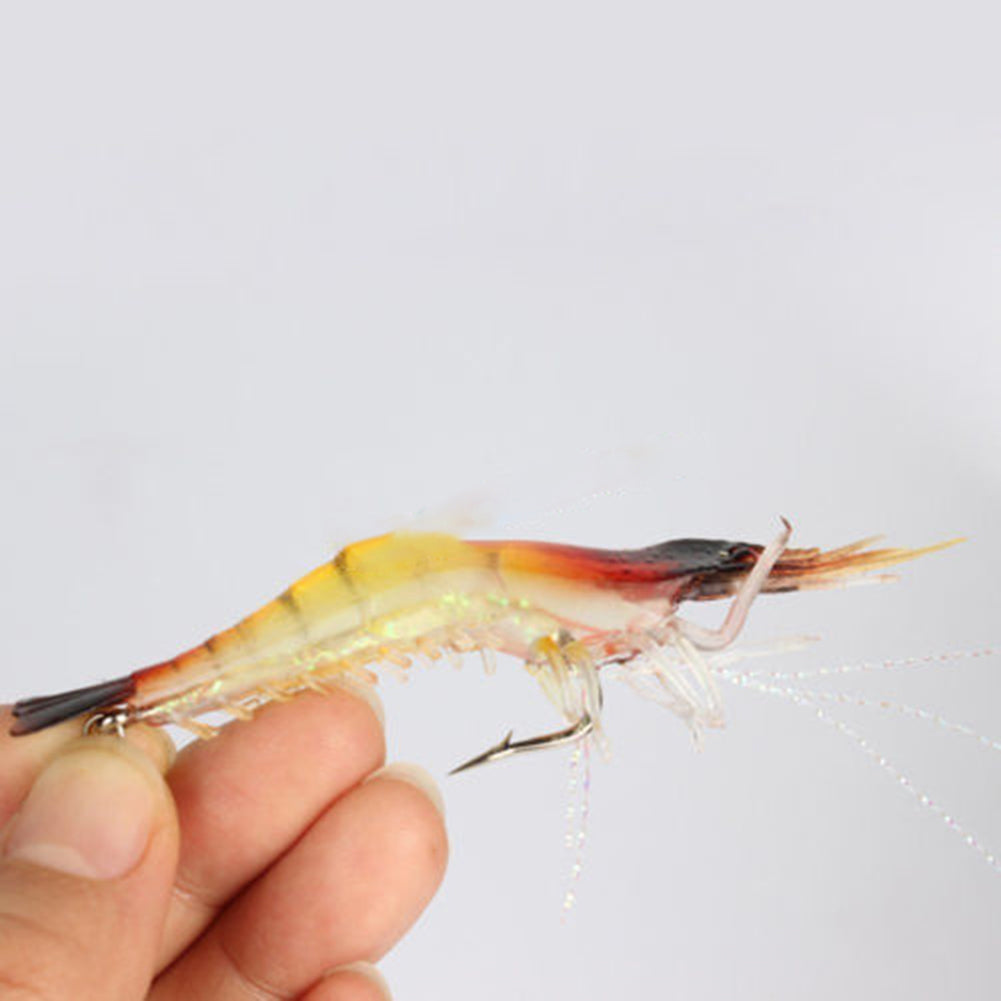 3Pcs Soft Lifelike Simulation Shrimp Prawn Fishing Lures Luminous Bead Hook  Bait - Ecart