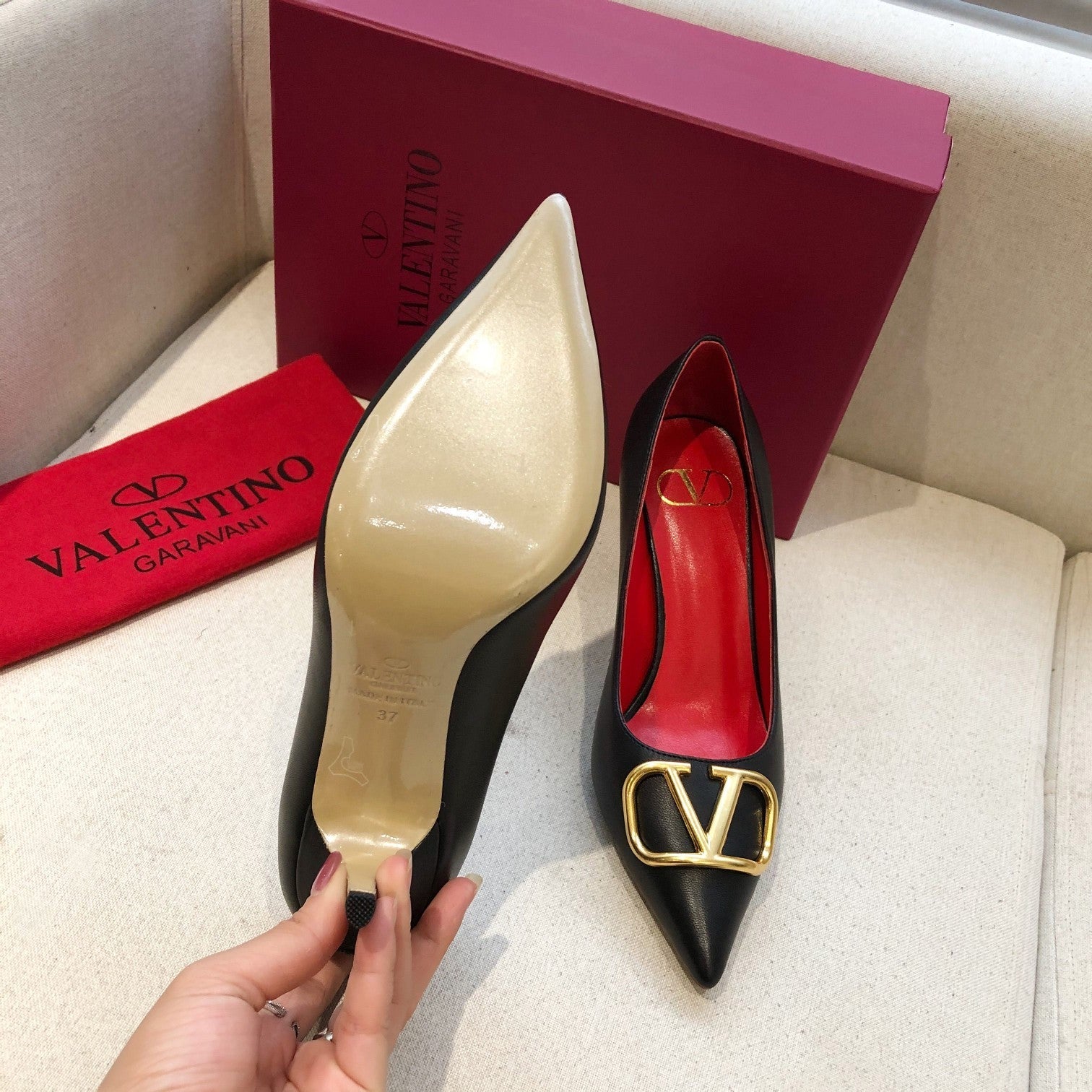 Valentino Fashion Leather Women High Heels 7cm Shoes 02