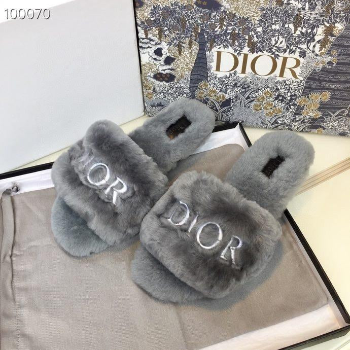 Dior autumn and winter new embroidered logo wool slippers shoes