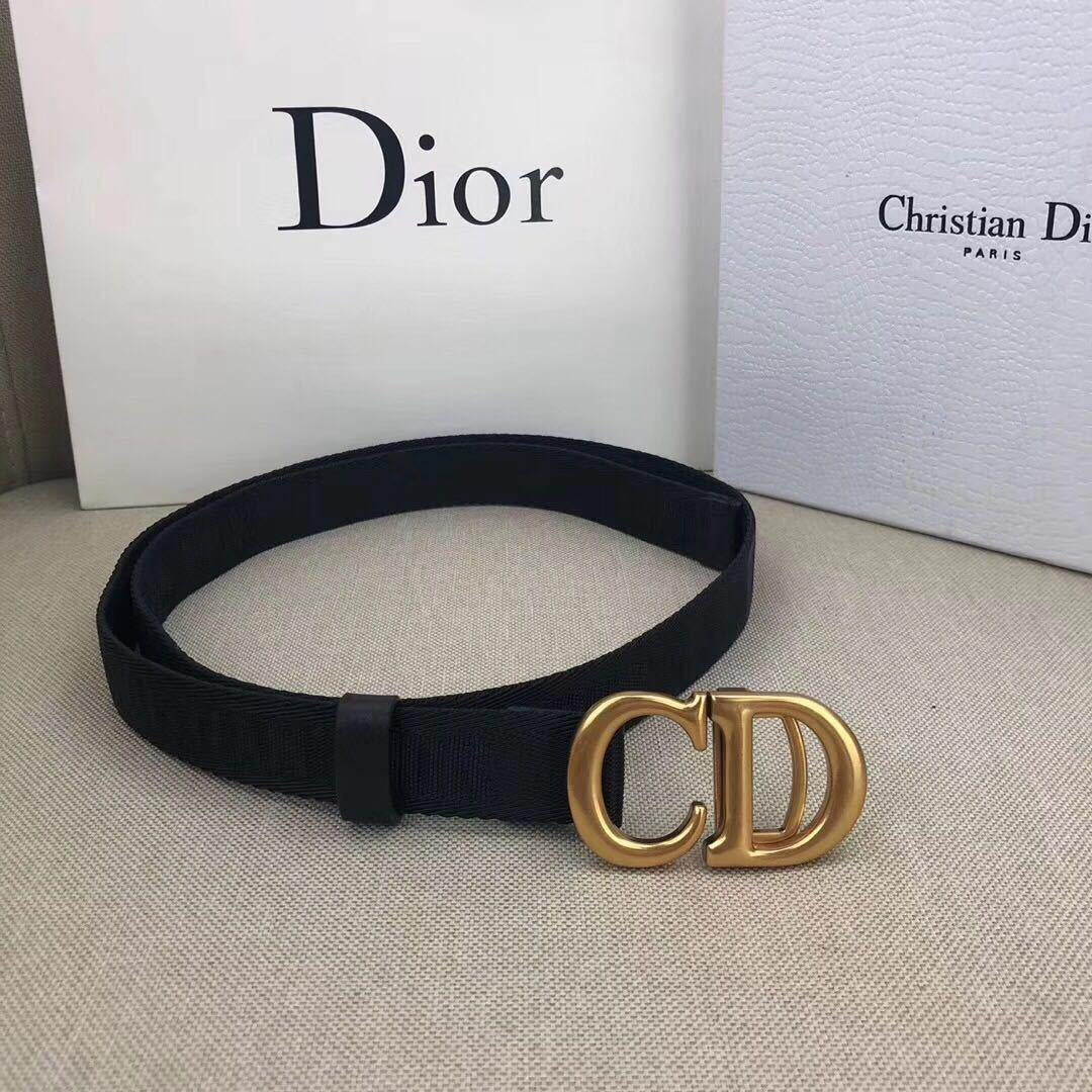 DIOR Fashion Women Cool Canvas CD Letter Smooth Buckle Waist Bel