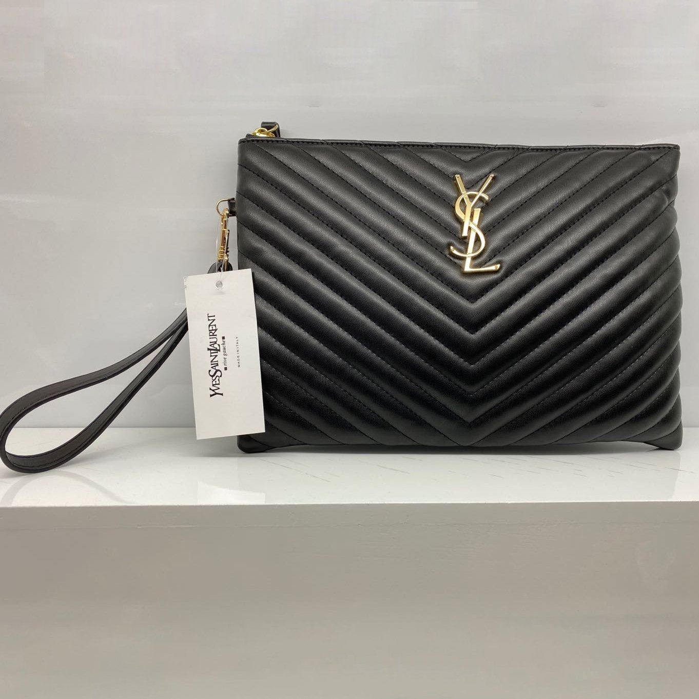 YSL SAINT LAURENT Fashion Envelope Bag Clutch Bag Embossing Leat