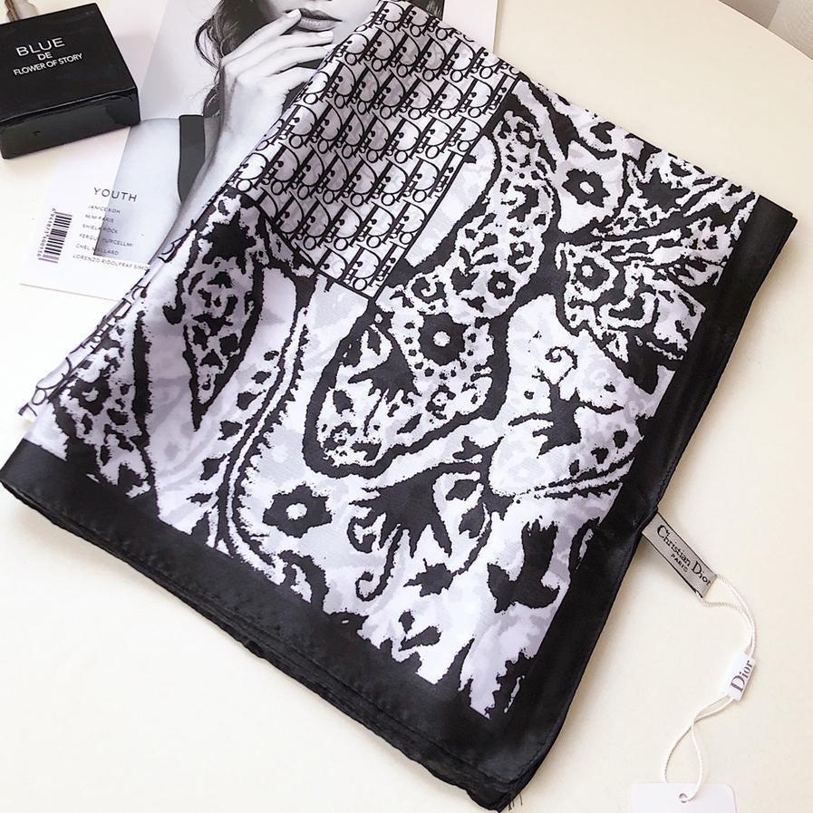 Dior CD fashion ladies stitching pattern satin scarf shawl