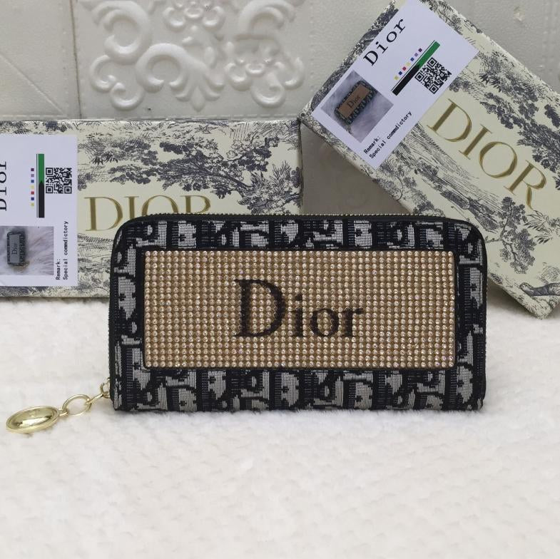 Dior CD New Diamond Inlaid Long Zip Wallet Clutch Bag-3