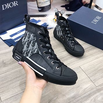 Dior fashion casual shoes stitched high top shoes-7